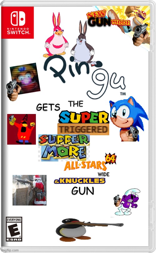 Pingu Game | GUN; THE; GETS; WIDE; GUN | image tagged in nintendo switch | made w/ Imgflip meme maker