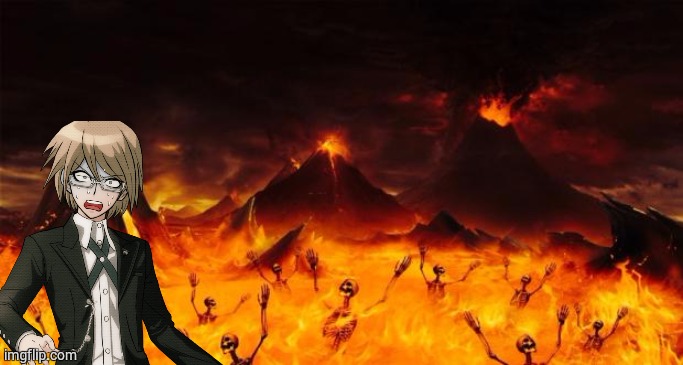 Byakuya in Hell | image tagged in hell,byakuya,danganronpa | made w/ Imgflip meme maker