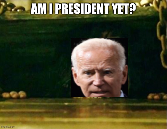 AM I PRESIDENT YET? | image tagged in politics,joe biden,basement dweller | made w/ Imgflip meme maker