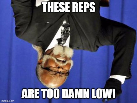 Too Damn Low | THESE REPS; ARE TOO DAMN LOW! | image tagged in too damn low | made w/ Imgflip meme maker