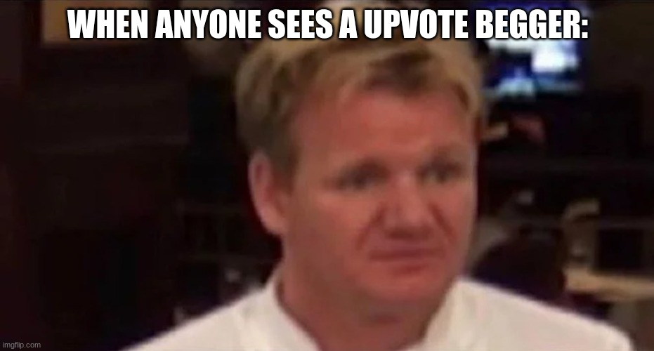 Disgusted Gordon Ramsay | WHEN ANYONE SEES A UPVOTE BEGGER: | image tagged in disgusted gordon ramsay | made w/ Imgflip meme maker