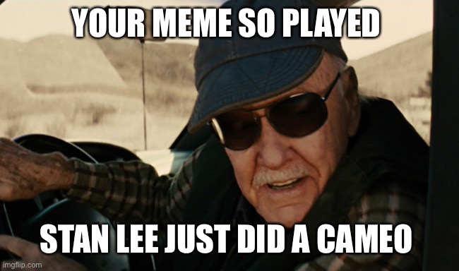 Stan lee cameo | YOUR MEME SO PLAYED; STAN LEE JUST DID A CAMEO | image tagged in stan lee infinity war,sarcasm | made w/ Imgflip meme maker