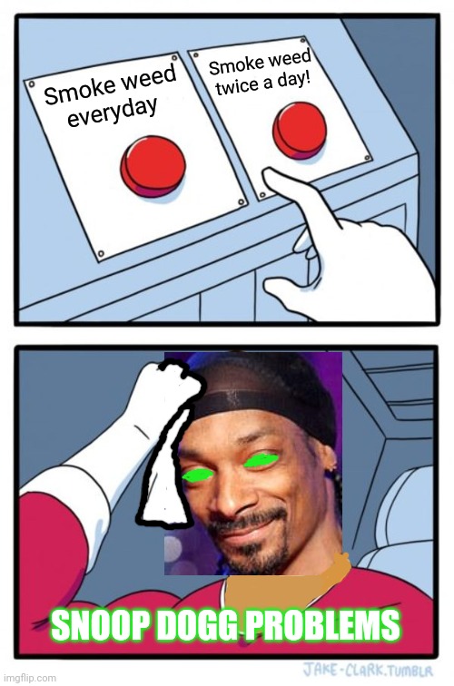 Smoke weed everyday | Smoke weed twice a day! Smoke weed everyday; SNOOP DOGG PROBLEMS | image tagged in memes,two buttons,snoop dogg | made w/ Imgflip meme maker