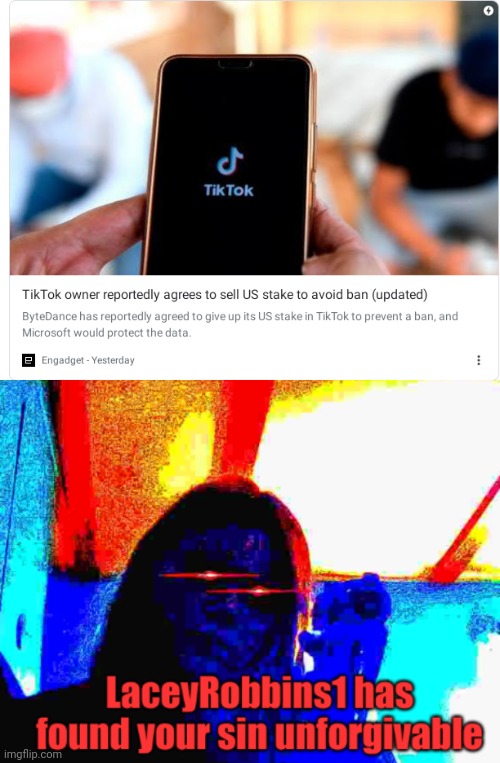 NO, NO, NO, NO!!!!!! That Wasn't Supposed To Happen, The President Said He Would Ban Tik Tok, But The Sale Messed It Up!!!!! | image tagged in laceyrobbins1 has found your sin unforgivable | made w/ Imgflip meme maker
