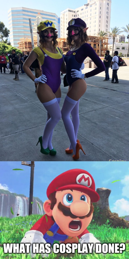 WALUIGI AND WARIO HAVE BEEN FIXED | WHAT HAS COSPLAY DONE? | image tagged in super mario bros,waluigi,wario,cosplay | made w/ Imgflip meme maker