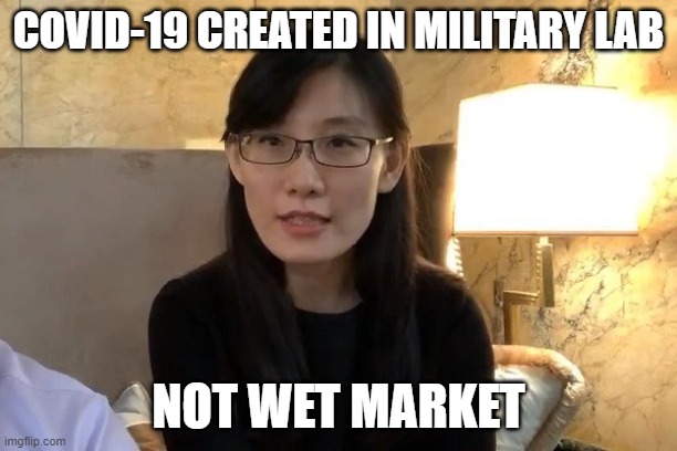 COVID-19 'created in military lab' not wet market says scientist who fled | COVID-19 CREATED IN MILITARY LAB; NOT WET MARKET | image tagged in chinese virologist and whistleblower yan li-meng | made w/ Imgflip meme maker
