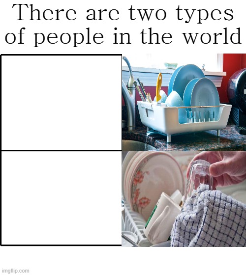 Two Types Of People In The World Air Dry Or Towel Dry Dishes Blank Meme Template