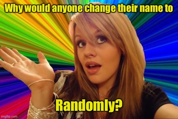 Dumb Blonde Meme | Why would anyone change their name to Randomly? | image tagged in memes,dumb blonde | made w/ Imgflip meme maker