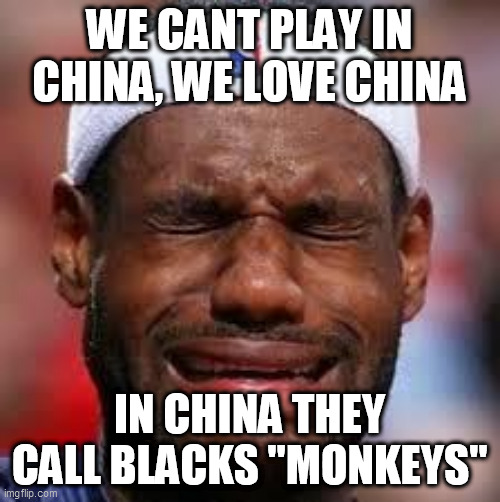 NBA | WE CANT PLAY IN CHINA, WE LOVE CHINA; IN CHINA THEY CALL BLACKS "MONKEYS" | image tagged in nba | made w/ Imgflip meme maker