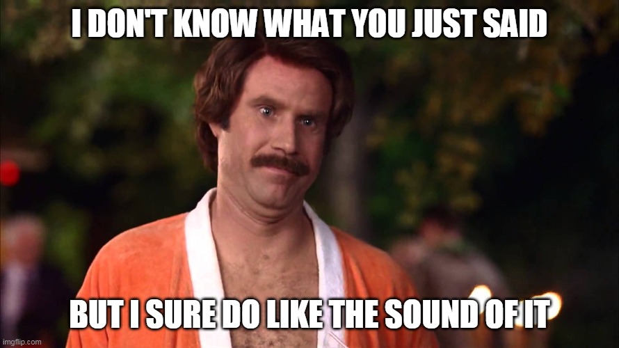 ron burgundy | I DON'T KNOW WHAT YOU JUST SAID; BUT I SURE DO LIKE THE SOUND OF IT | image tagged in ron burgundy | made w/ Imgflip meme maker