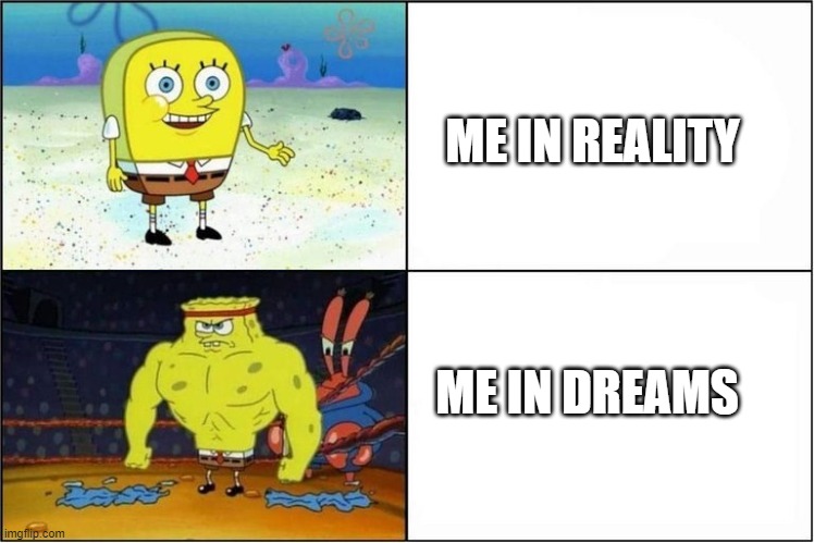 Weak vs Strong Spongebob | ME IN REALITY; ME IN DREAMS | image tagged in weak vs strong spongebob | made w/ Imgflip meme maker