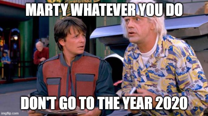 Back to the Future | MARTY WHATEVER YOU DO; DON'T GO TO THE YEAR 2020 | image tagged in back to the future | made w/ Imgflip meme maker