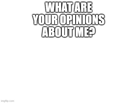Blank White Template | WHAT ARE YOUR OPINIONS ABOUT ME? | image tagged in blank white template | made w/ Imgflip meme maker