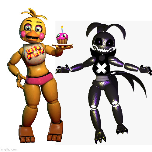 Toy Chica and Her Little Sister Shadow Toy Chica | image tagged in chica | made w/ Imgflip meme maker