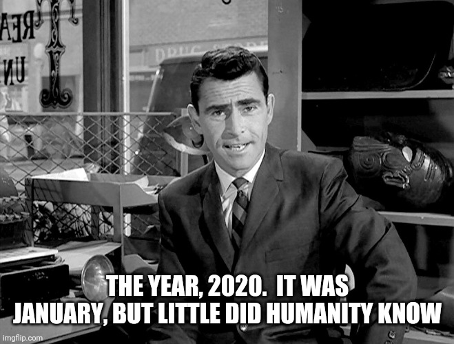 2020 in a nutshell | THE YEAR, 2020.  IT WAS JANUARY, BUT LITTLE DID HUMANITY KNOW | image tagged in twilight zone | made w/ Imgflip meme maker