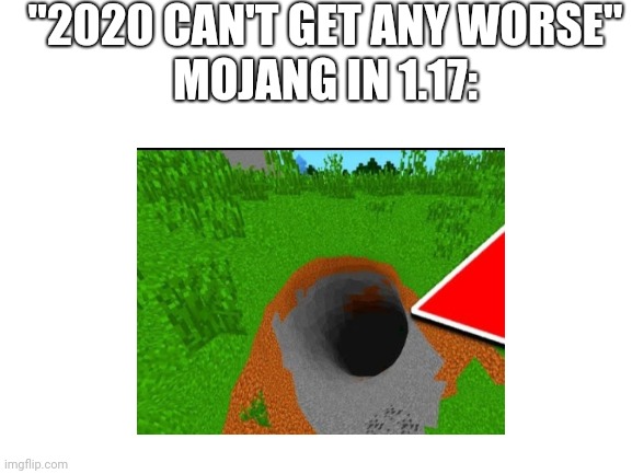 Minecraft without blocks | "2020 CAN'T GET ANY WORSE"
MOJANG IN 1.17: | image tagged in minecraft,memes,nightmare,2020,mojang,can't get any worse | made w/ Imgflip meme maker