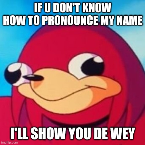 Ugandan Knuckles | IF U DON'T KNOW HOW TO PRONOUNCE MY NAME; I'LL SHOW YOU DE WEY | image tagged in ugandan knuckles,memes | made w/ Imgflip meme maker