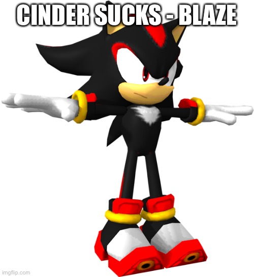 Why | CINDER SUCKS - BLAZE | image tagged in shadow the hedgehog t pose | made w/ Imgflip meme maker