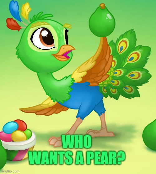 Who wants a pear? | WHO WANTS A PEAR? | image tagged in fruit,pear,wildscapes,rainbow eevee,artwork,question | made w/ Imgflip meme maker