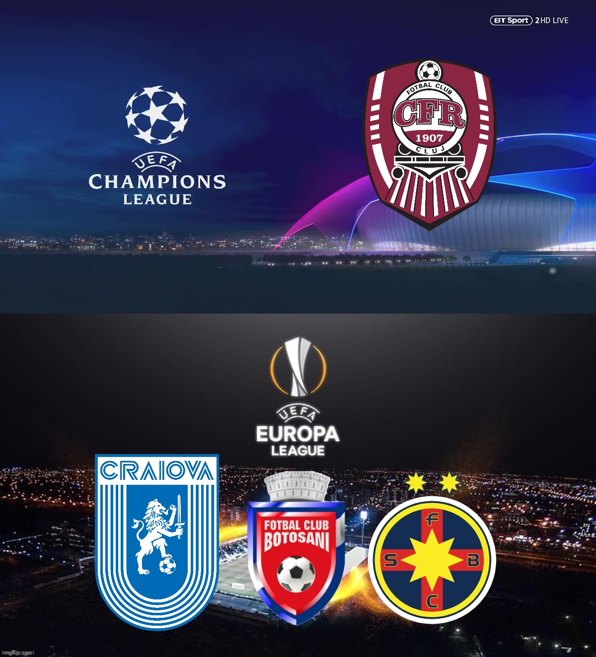 Romanian Teams in UCL and UEL for the 2020-2021 season | image tagged in memes,football,soccer,romania,champions league,europa league | made w/ Imgflip meme maker