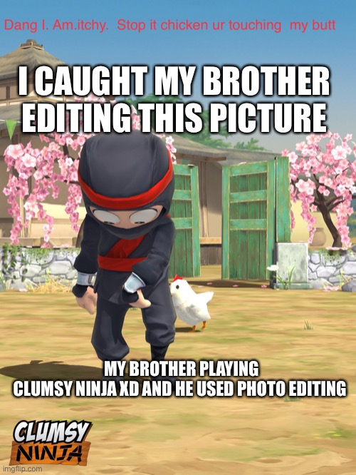 Clumsy Ninja | I CAUGHT MY BROTHER EDITING THIS PICTURE; MY BROTHER PLAYING CLUMSY NINJA XD AND HE USED PHOTO EDITING | image tagged in clumsy,memes | made w/ Imgflip meme maker
