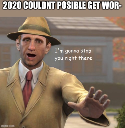 im gonna stop you right there | 2020 COULDNT POSIBLE GET WOR- | image tagged in im gonna stop you right there,memes | made w/ Imgflip meme maker