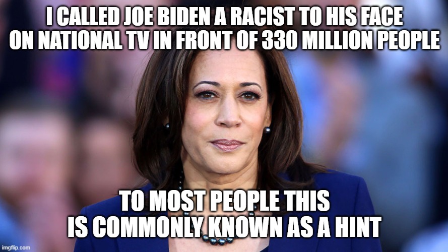 I CALLED JOE BIDEN A RACIST TO HIS FACE ON NATIONAL TV IN FRONT OF 330 MILLION PEOPLE TO MOST PEOPLE THIS IS COMMONLY KNOWN AS A HINT | made w/ Imgflip meme maker