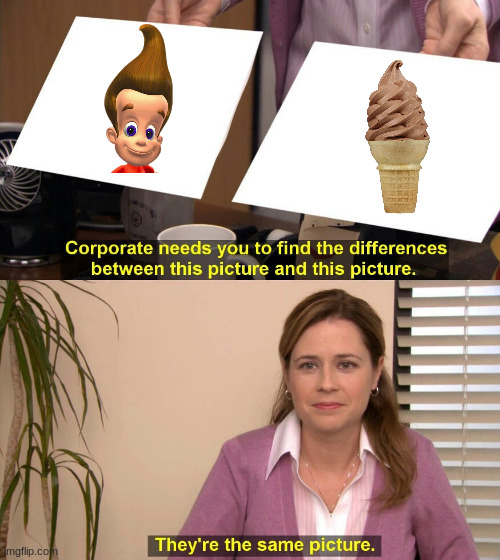 Jimmy Neutron looks exactly like soft-serve icecream | image tagged in they're the same picture meme,jimmy neutron,icecream | made w/ Imgflip meme maker