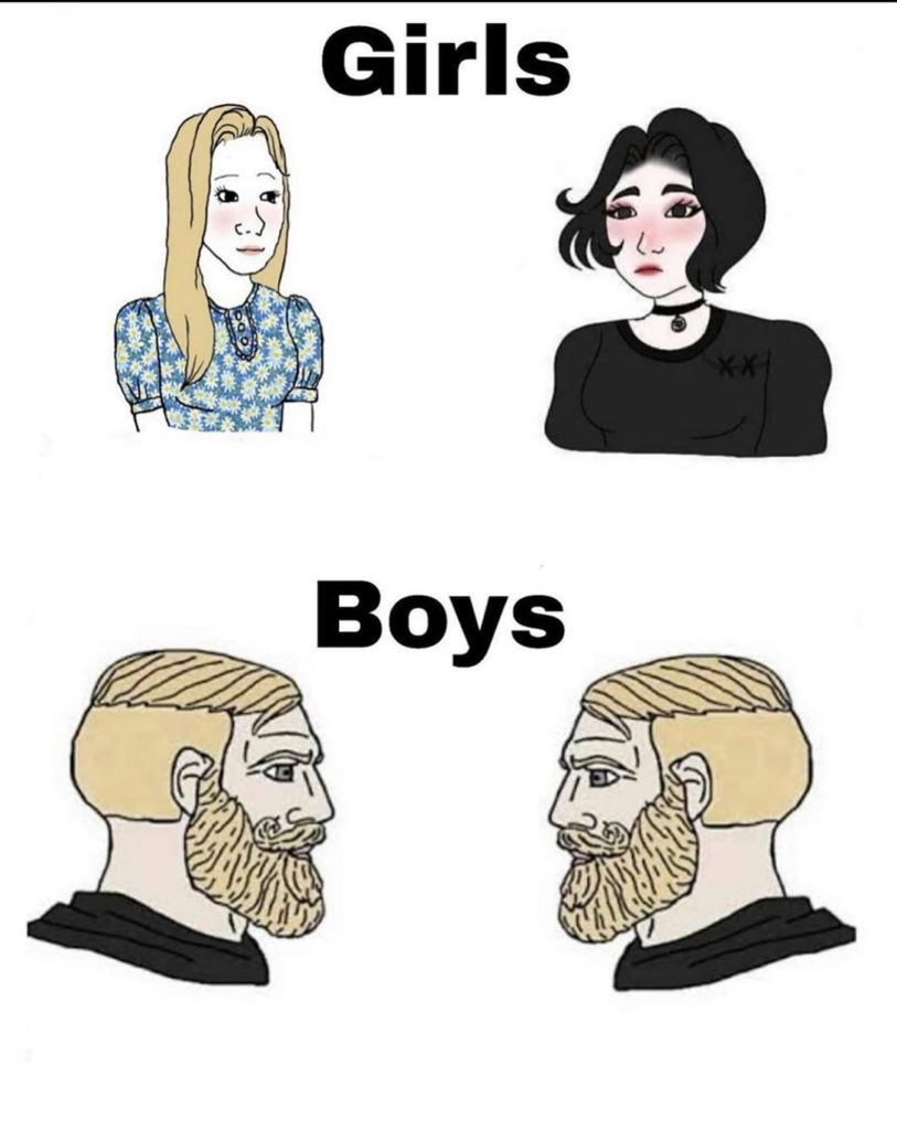 Girls and boys conversation Blank Meme Template