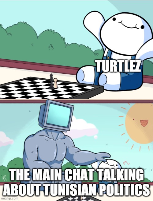 odd1sout vs computer chess | TURTLEZ; THE MAIN CHAT TALKING ABOUT TUNISIAN POLITICS | image tagged in odd1sout vs computer chess | made w/ Imgflip meme maker