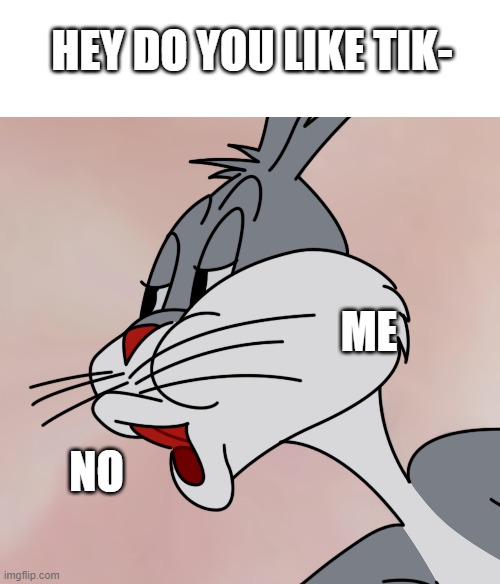 Just No | HEY DO YOU LIKE TIK-; ME; NO | image tagged in bugs bunny no,memes,tik tok | made w/ Imgflip meme maker