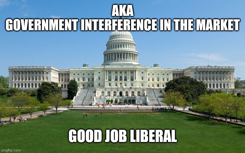 capitol hill | AKA
GOVERNMENT INTERFERENCE IN THE MARKET GOOD JOB LIBERAL | image tagged in capitol hill | made w/ Imgflip meme maker