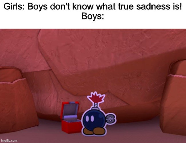 The struggles we go through | Girls: Boys don't know what true sadness is!
Boys: | image tagged in memes,mario | made w/ Imgflip meme maker