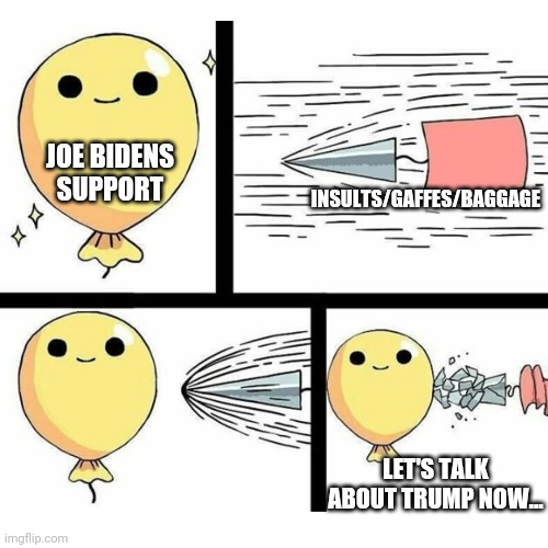 Biden balloon | INSULTS/GAFFES/BAGGAGE; JOE BIDENS SUPPORT; LET'S TALK ABOUT TRUMP NOW... | image tagged in indestructible balloon,joe biden,election 2020 | made w/ Imgflip meme maker