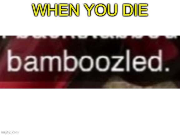 BAMBOOZLED | WHEN YOU DIE | image tagged in blank white template,bamboozled | made w/ Imgflip meme maker