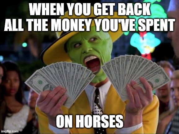 Money Money Meme | WHEN YOU GET BACK ALL THE MONEY YOU'VE SPENT; ON HORSES | image tagged in memes,money money | made w/ Imgflip meme maker