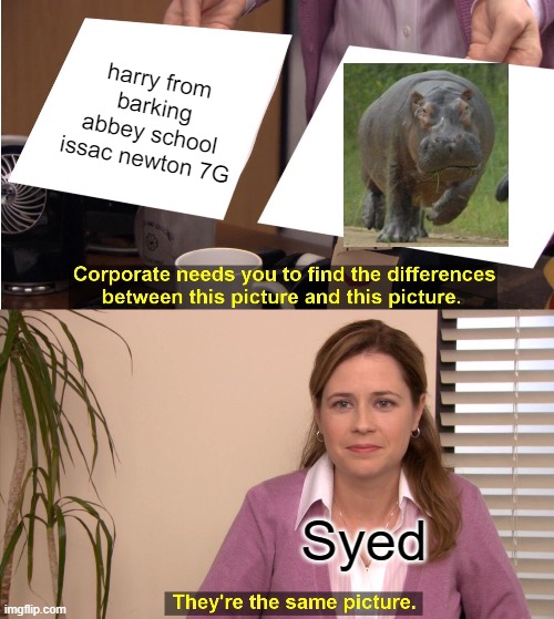 A meme syed from barking abbey school made if you go to his school you'll understand | harry from barking abbey school issac newton 7G; Syed | image tagged in memes,they're the same picture | made w/ Imgflip meme maker