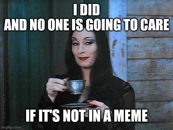 Morticia drinking tea | I DID
AND NO ONE IS GOING TO CARE IF IT'S NOT IN A MEME | image tagged in morticia drinking tea | made w/ Imgflip meme maker