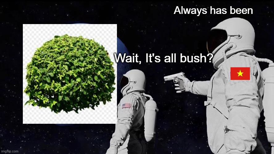 Always Has Been Meme | Always has been; Wait, It's all bush? | image tagged in always has been,vietnam,war | made w/ Imgflip meme maker