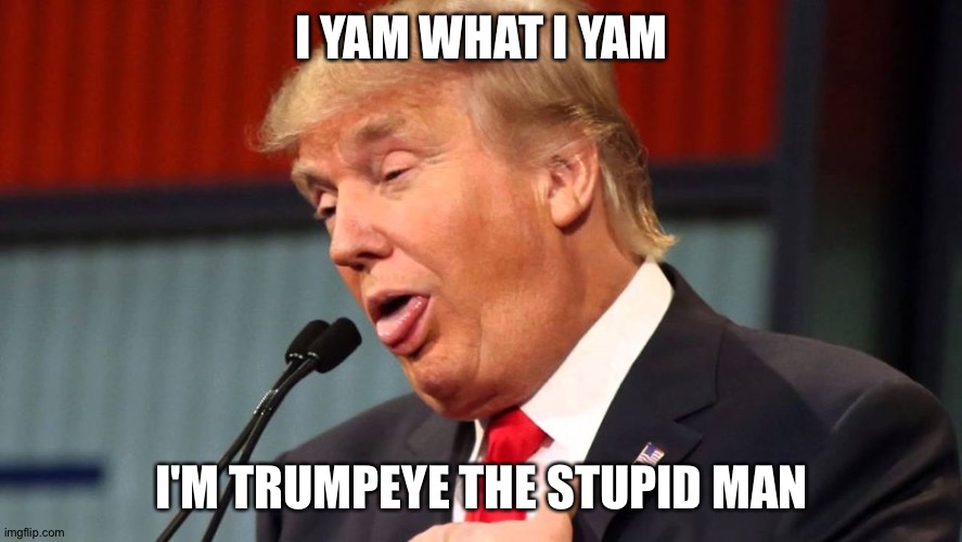 Stupid trump | I YAM WHAT I YAM I'M TRUMPEYE THE STUPID MAN | image tagged in stupid trump | made w/ Imgflip meme maker