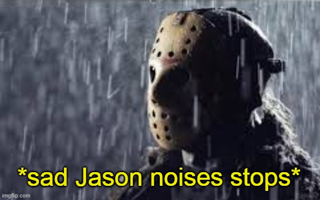 sad jason noises stop | *sad Jason noises stops* | image tagged in sad jason noises stop | made w/ Imgflip meme maker