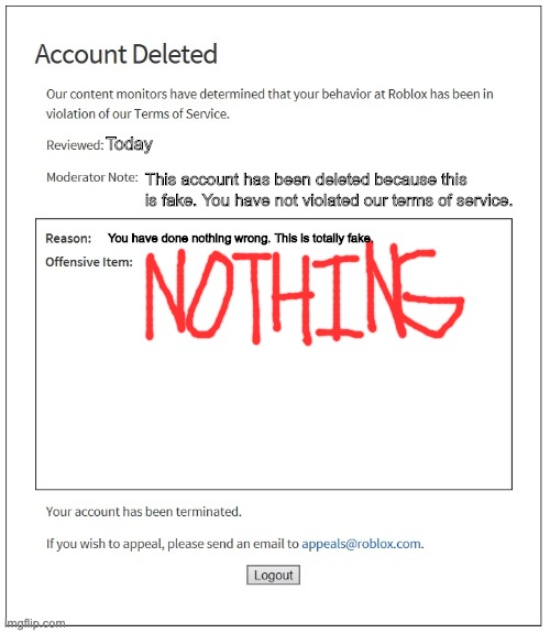 Fake Banned From Roblox Imgflip - how to get your deleted roblox account back