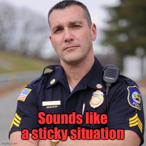 Cop | Sounds like a sticky situation | image tagged in cop | made w/ Imgflip meme maker