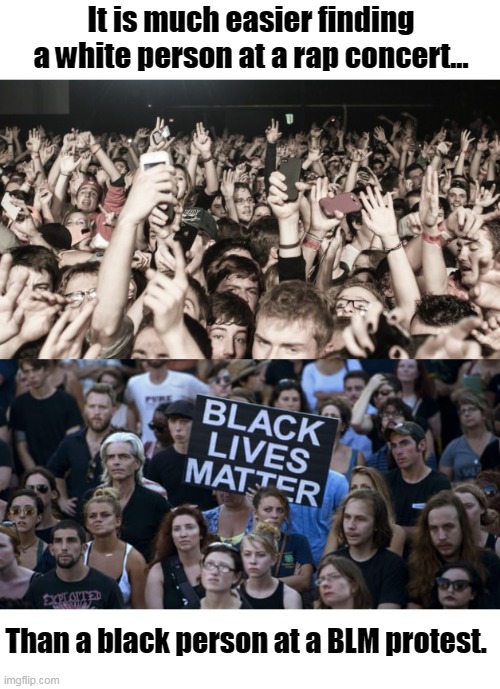 Bolshevik Lies Matter | It is much easier finding a white person at a rap concert... Than a black person at a BLM protest. | image tagged in communism,democrats,liberals,blm,marxism,cultural revolution | made w/ Imgflip meme maker