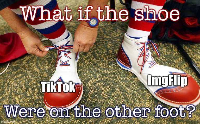 TikTok is currently in Trump’s crosshairs. Who’s next? | What if the shoe; TikTok; ImgFlip; Were on the other foot? | image tagged in clown shoes,free speech,freedom of speech,social media,tik tok,imgflip | made w/ Imgflip meme maker
