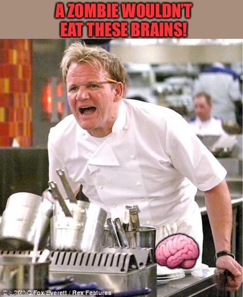 Chef Gordon Ramsay Meme | A ZOMBIE WOULDN’T EAT THESE BRAINS! ? | image tagged in memes,chef gordon ramsay | made w/ Imgflip meme maker