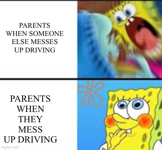 Contradicting | PARENTS WHEN SOMEONE ELSE MESSES UP DRIVING; PARENTS WHEN THEY MESS UP DRIVING | image tagged in driving,parents | made w/ Imgflip meme maker