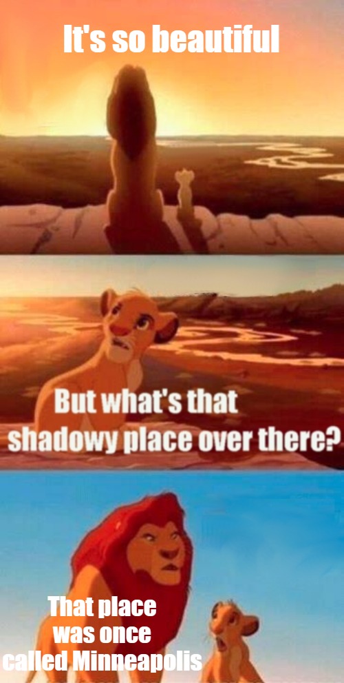 Long time ago | It's so beautiful; That place was once called Minneapolis | image tagged in memes,simba shadowy place,funny,2020,cats,fun | made w/ Imgflip meme maker