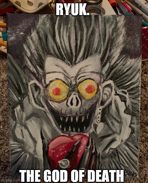 8th attempt of drawing ryuk from death note. | RYUK. THE GOD OF DEATH | made w/ Imgflip meme maker