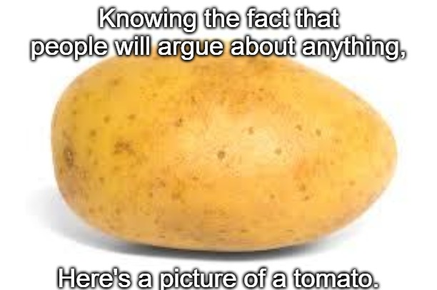 Potato | Knowing the fact that people will argue about anything, Here's a picture of a tomato. | image tagged in potato | made w/ Imgflip meme maker